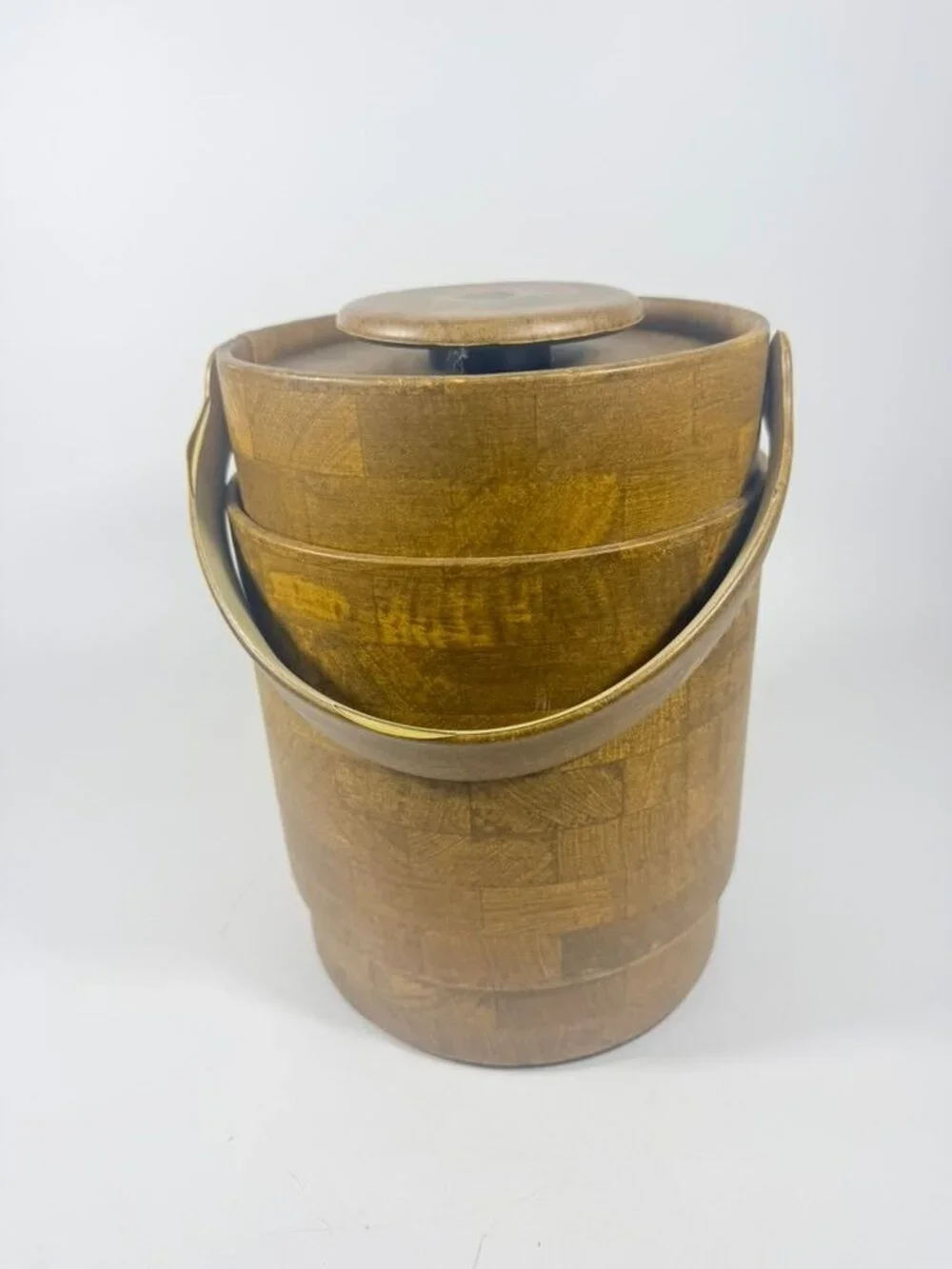 Large Ice Bucket Faux Wood Grain Vintage Mid Century Retro Elmar Products Handle